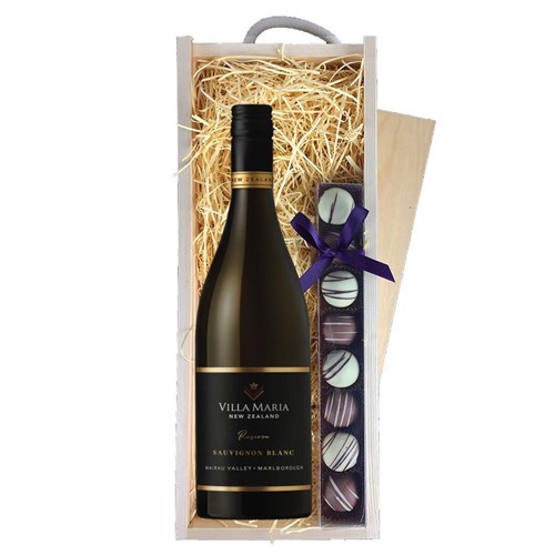 Villa Maria Reserve Sauvignon Blanc 75cl White Wine & Truffles, Wooden Box